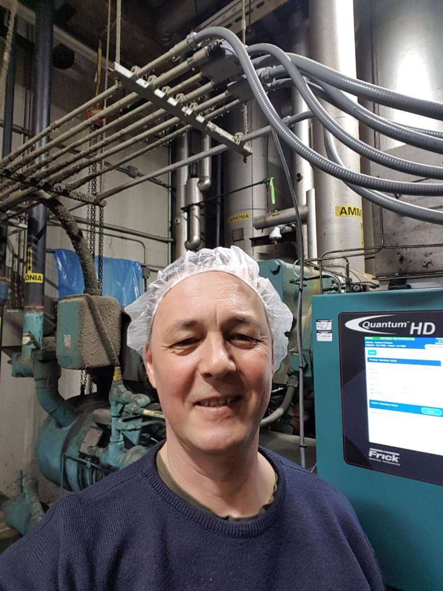 Anatoli Naoumov in refrigeration compressor room